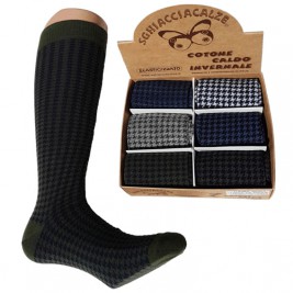 6 PAIA CALZE LUNGHE CALDO COTONE PIED DE POULE